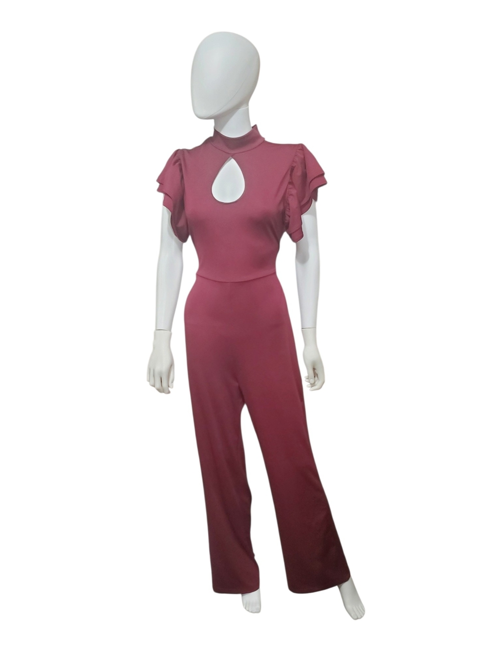 Women’s Burgundy Keyhole Jumpsuit with Ruffle Sleeves